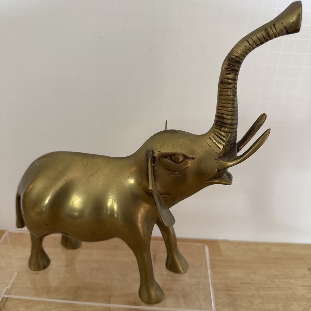Vintage Trunk-Up Mid-Century MCM  Brass Elephant Korea Figurative Sculpture 9 in